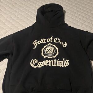Essentials Black Hoodie with White Print